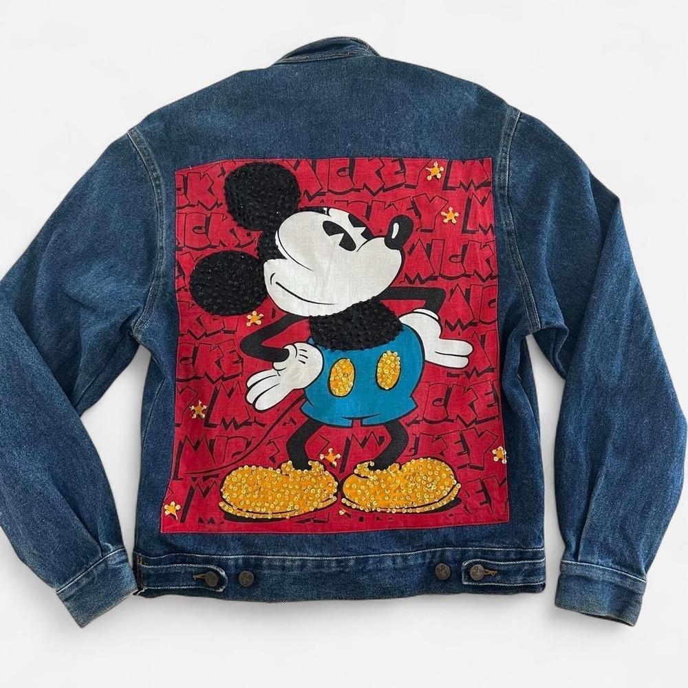 Vintage Mickey & Co J.G. Hook Denim Jacket Beaded Sequin Graphic Small Vintage